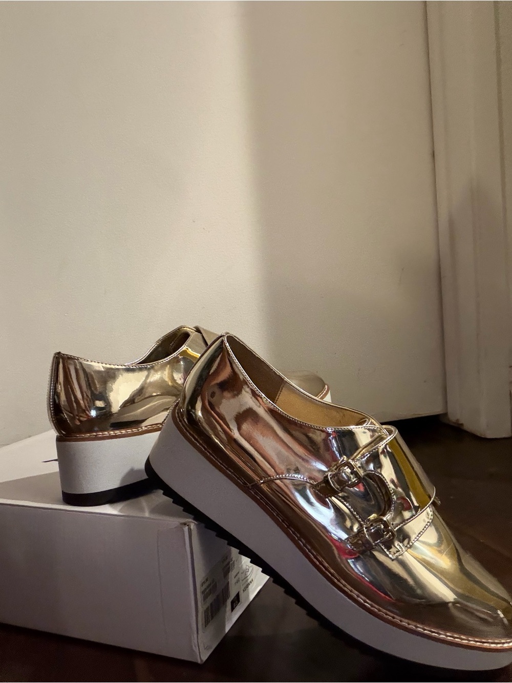 Aldo Metallic Gold Platform Mule Loafers - Picture 2 of 8